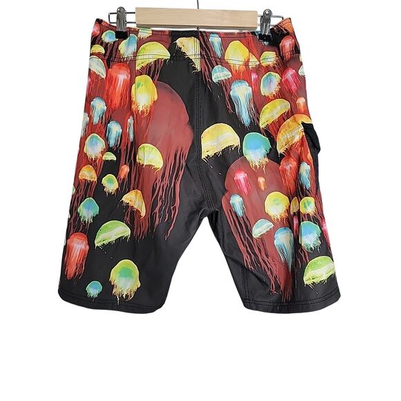 Reef Mens Board Shorts Jelly Fish Comfort Black Size 32 EUC Pocket - Picture 4 of 7